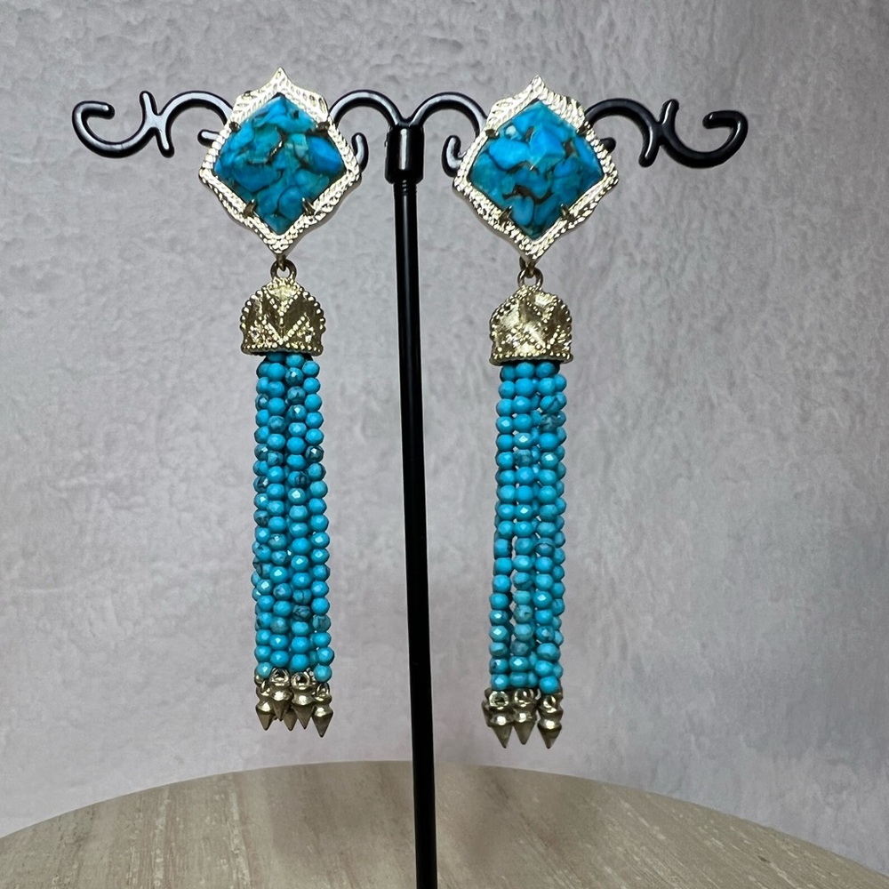 Kendra Scott Misha Earrings in Bronze Veined Turquoise Colored Magnesite- Rare